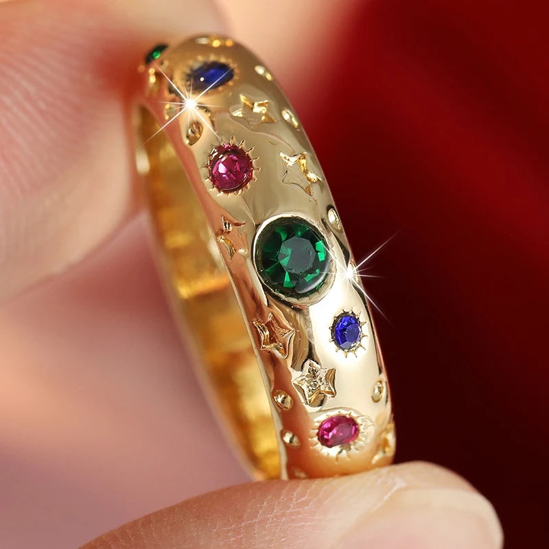 Women's Dazzling Multi-Color Synthetic Zirconia Inlaid Geometric Ring